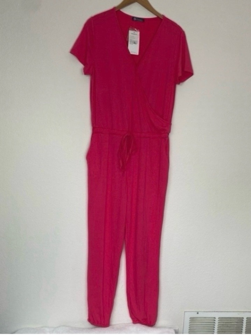 NWT New PrettyGarden Women’s Pink Elastic Waist Short Sleeve Jumpsuit Size Large